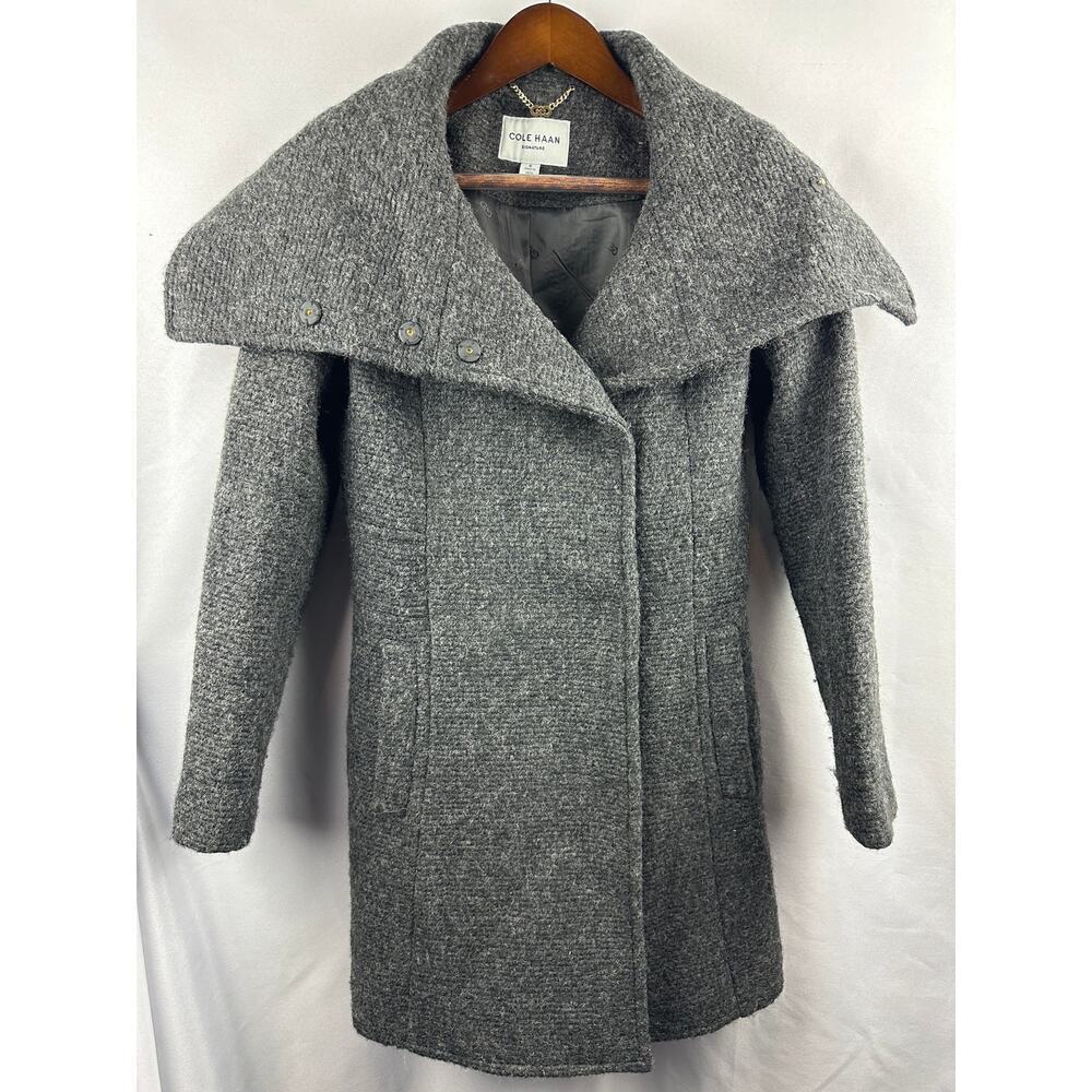 Women’s Cole Haan Signature Herringbone Wool Blend Pea Coat Size 6